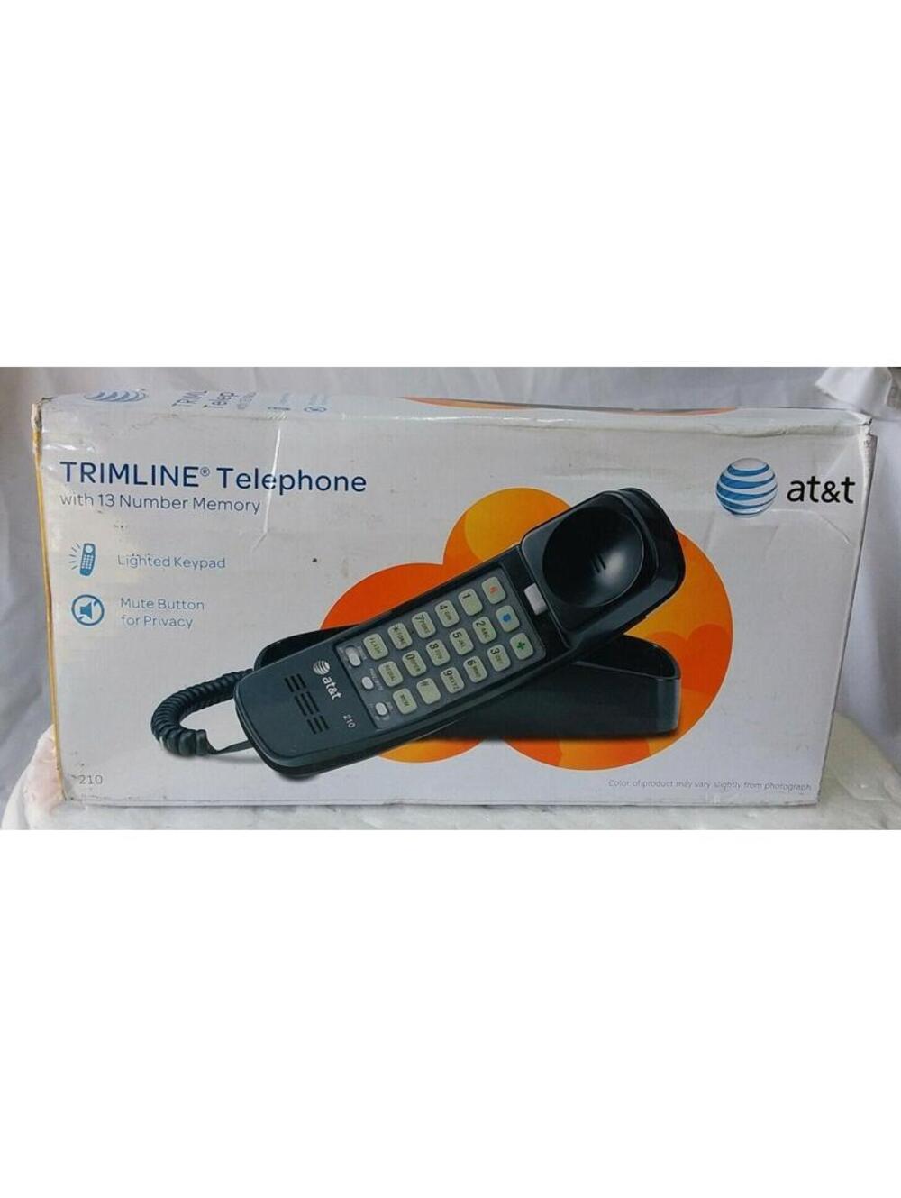 AT&T Trimline 210BK Black Corded Phone 13-Memory Lighted Keypad New In Box NIB
